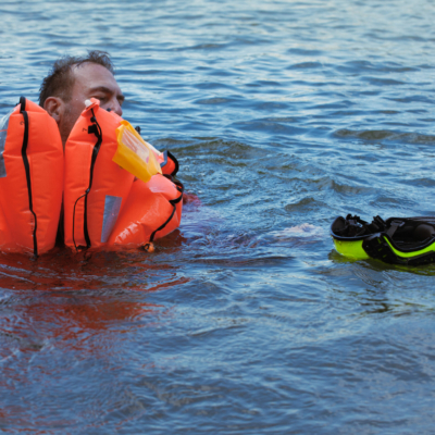 Treiben des Helmes ATR-1 am Wasser während Tests durchgeführt von DGzRS