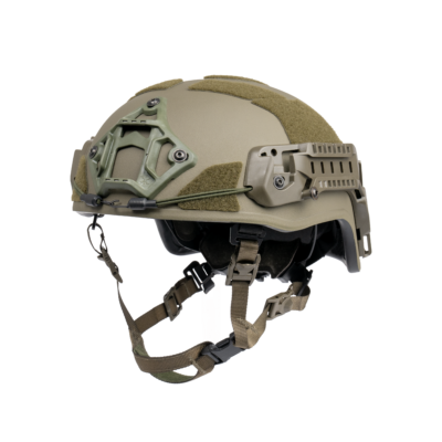busch-protective-ballistic-helmet-AMP-1X-MidCut-Green-front_left_144dpi Ballistic, boltless helmet AMP-1 X in high cut for law enforcement operations. Photo from the front left.