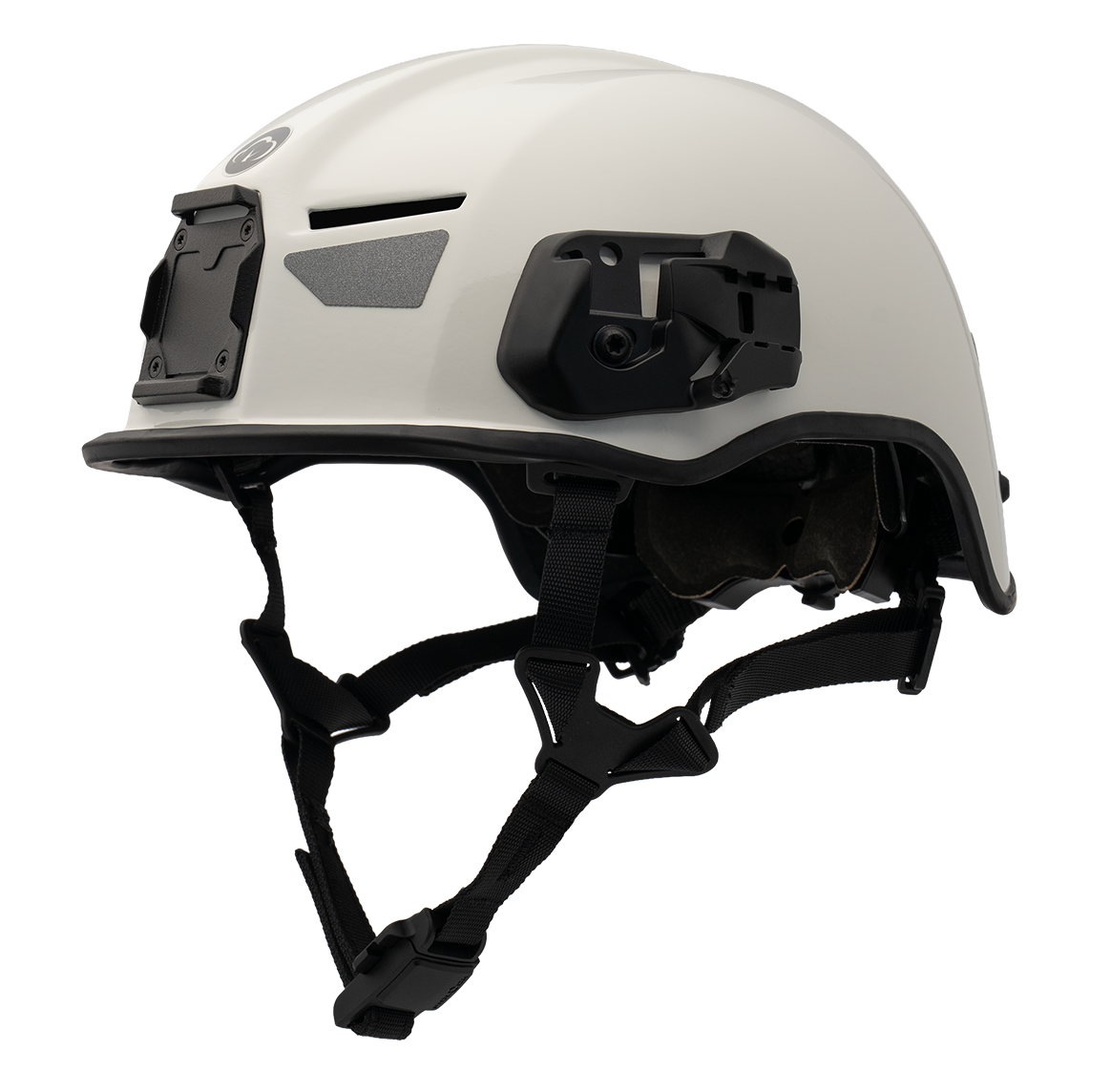 SAR helmet ATR-1 M made by Busch PROtective in white from the front and side.